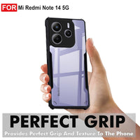 VAKIBO Best Selling Black and Transparent Coloured Made With Soft TPU and Acrylic Back Cover Case With 4 Corner and Camera Protection Suitable for Mi Redmi Note 14