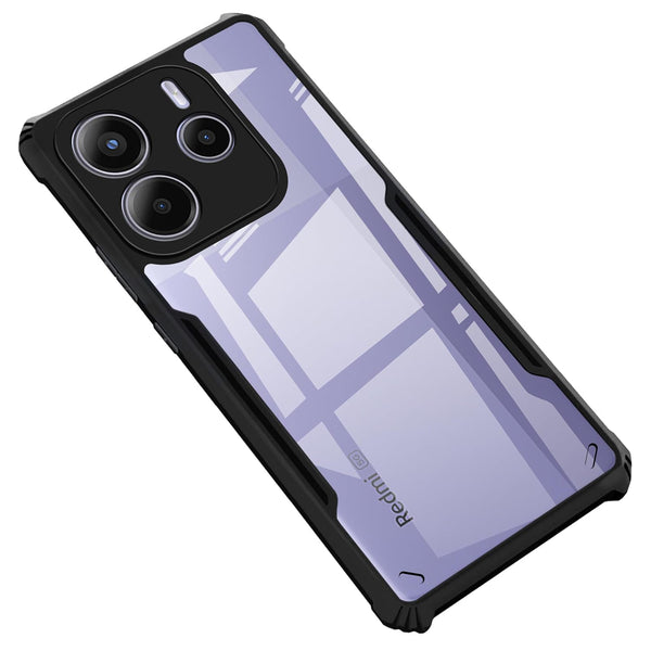 VAKIBO Best Selling Black and Transparent Coloured Made With Soft TPU and Acrylic Back Cover Case With 4 Corner and Camera Protection Suitable for Mi Redmi Note 14
