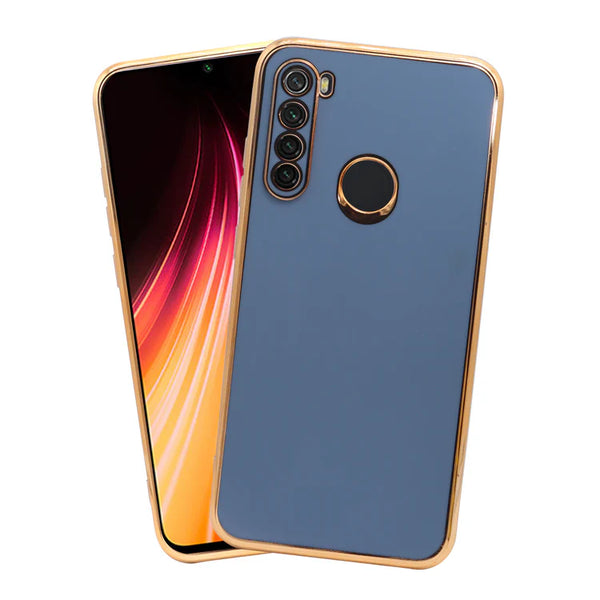 VAKIBO Golden Chrome Border Steel Blue Coloured Soft TPU Back Cover Case With Camera Protection Suitable for Mi Redmi Note 8T