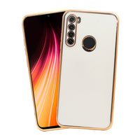 VAKIBO Golden Chrome Border White Coloured Soft TPU Back Cover Case With Camera Protection Suitable for Mi Redmi Note 8