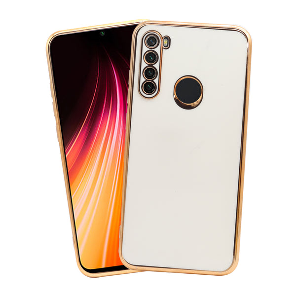 VAKIBO Golden Chrome Border White Coloured Soft TPU Back Cover Case With Camera Protection Suitable for Mi Redmi Note 8