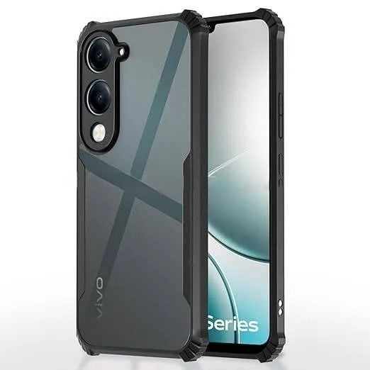 VAKIBO Best Selling Black and Transparent Coloured Made With Soft TPU and Acrylic Back Cover Case With 4 Corner and Camera Protection Suitable for Vivo Y04