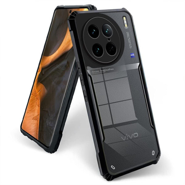 VAKIBO Best Selling Black and Transparent Back Cover Case Made With Soft TPU and Acrylic With 4 Corner and Camera Protection Suitable for Vivo X90 Pro