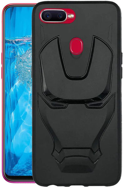 VAKIBO Iron Man 3D Mask Design Black Coloured Soft TPU Back Cover Case With Camera Protection Ring Suitable for Oppo F9