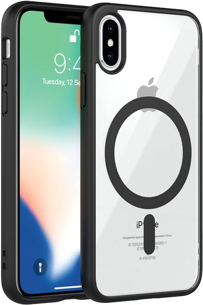 VAKIBO Megnatic Magsafe Black Coloured Soft with Hard back Back Cover Case With Camera Protection Ring Suitable for iPhone X