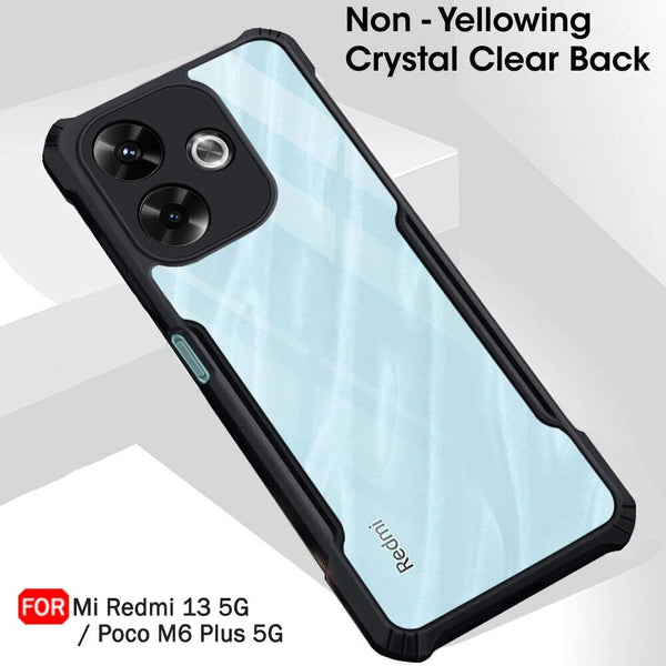 VAKIBO Best Selling Black and Transparent Back Cover Case Made With Soft TPU and Acrylic With 4 Corner and Camera Protection Suitable for Xiaomi Redmi 13 5G