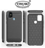 VAKIBO Carbon Fiber Brushed Black Coloured Soft TPU Back Cover Case With Camera Protection Ring Suitable for Infinix Hot 10