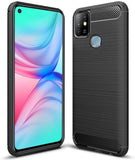 VAKIBO Carbon Fiber Brushed Black Coloured Soft TPU Back Cover Case With Camera Protection Ring Suitable for Infinix Hot 10