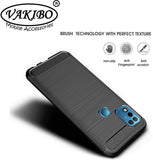 VAKIBO Carbon Fiber Brushed Black Coloured Soft TPU Back Cover Case With Camera Protection Ring Suitable for Infinix Smart 5