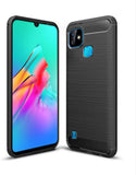 VAKIBO Carbon Fiber Brushed Black Coloured Soft TPU Back Cover Case With Camera Protection Ring Suitable for Infinix Smart HD 2021