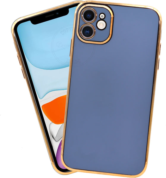 VAKIBO Golden Chrome Border Steel Blue Coloured Soft TPU Back Cover Case With Camera Protection Suitable for iPhone 11