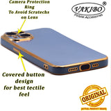 VAKIBO Golden Chrome Border Steel Blue Coloured Soft TPU Back Cover Case With Camera Protection Suitable for Apple iPhone 14