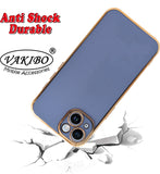 VAKIBO Golden Chrome Border Steel Blue Coloured Soft TPU Back Cover Case With Camera Protection Suitable for Apple iPhone 14
