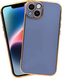 VAKIBO Golden Chrome Border Steel Blue Coloured Soft TPU Back Cover Case With Camera Protection Suitable for Apple iPhone 14