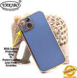 VAKIBO Golden Chrome Border Steel Blue Coloured Soft TPU Back Cover Case With Camera Protection Suitable for Apple iPhone 14