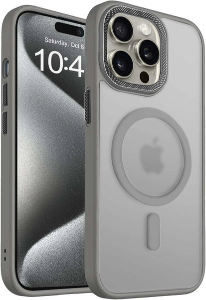 VAKIBO Megnatic Magsafe Grey Coloured Soft with Hard back Back Cover Case With Camera Protection Ring Suitable for iPhone 14 Pro Max