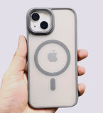 VAKIBO Megnatic Magsafe Grey Coloured Soft with Hard back Back Cover Case With Camera Protection Ring Suitable for iPhone 15