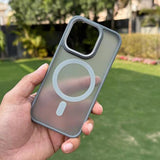 VAKIBO Megnatic Magsafe Grey Coloured Soft with Hard back Back Cover Case With Camera Protection Ring Suitable for iPhone 15 Pro Max