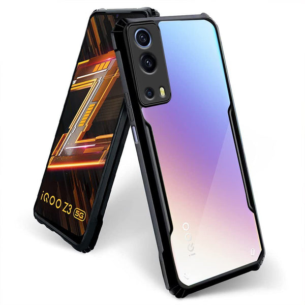 VAKIBO Best Selling Black and Transparent Back Cover Case Made With Soft TPU and Acrylic With 4 Corner and Camera Protection Suitable for iQOO Z3
