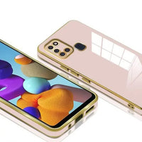 VAKIBO Golden Chrome Border Peach Coloured Soft TPU Back Cover Case With Camera Protection Suitable for Samsung Galaxy F41