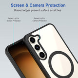 VAKIBO Megnatic Magsafe Black Coloured Soft with Hard back Back Cover Case With Camera Protection Ring Suitable for Samsung Galaxy S23