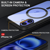 VAKIBO Megnatic Magsafe Black Coloured Soft with Hard back Back Cover Case With Camera Protection Ring Suitable for iPhone 16