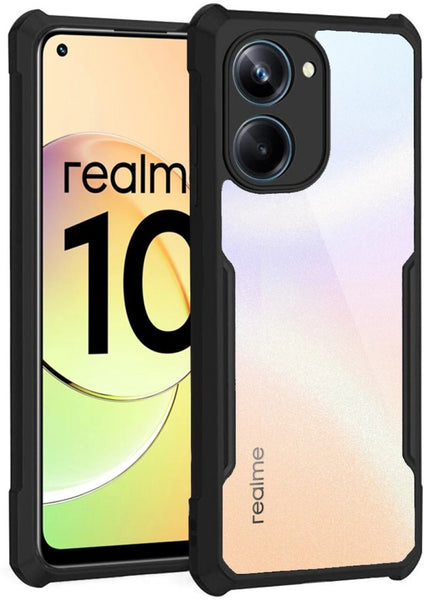 VAKIBO Best Selling Black and Transparent Coloured Made With Soft TPU and Acrylic Back Cover Case With 4 Corner and Camera Protection Suitable for Realme 10 4G