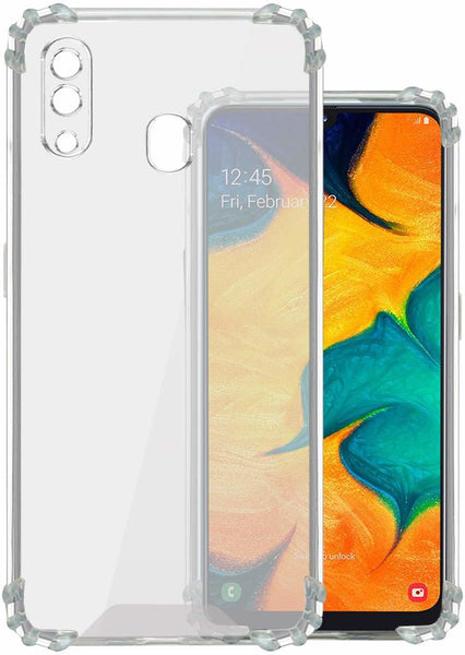 VAKIBO Super Premium Soft TPU Transparent Case With Dustplug,Side Grip,Corner Protection,lanyard Cuts,Camera Protection Suitable for Samsung A20 