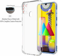 VAKIBO Super Premium Soft TPU Transparent Case With Dustplug,Side Grip,Corner Protection,lanyard Cuts,Camera Protection Suitable for Samsung M21S