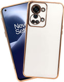 VAKIBO Golden Chrome Border White Coloured Soft TPU Back Cover Case With Camera Protection Suitable for OnePlus Nord 2T