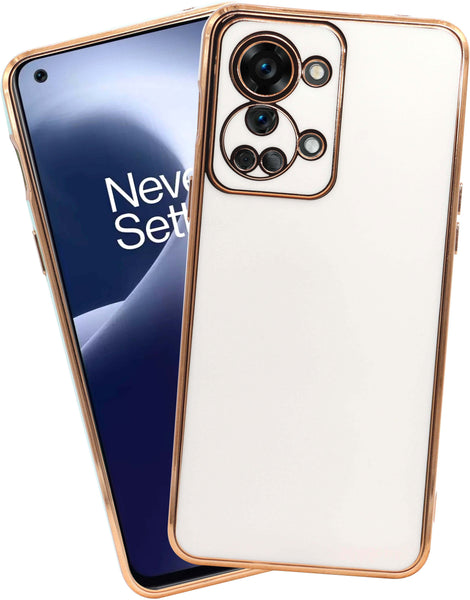 VAKIBO Golden Chrome Border White Coloured Soft TPU Back Cover Case With Camera Protection Suitable for OnePlus Nord 2T