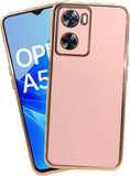 VAKIBO Golden Chrome Border Peach Coloured Soft TPU Back Cover Case With Camera Protection Suitable for Oppo A57
