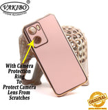 VAKIBO Golden Chrome Border Peach Coloured Soft TPU Back Cover Case With Camera Protection Suitable for Oppo A57