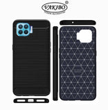 VAKIBO Carbon Fiber Brushed Black Coloured Soft TPU Back Cover Case With Camera Protection Ring Suitable for Oppo F17 Pro