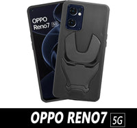 VAKIBO Iron Man 3D Mask Design Black Coloured Soft TPU Back Cover Case With Camera Protection Ring Suitable for Oppo Reno 7