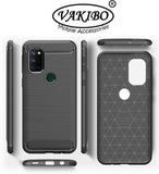 VAKIBO Carbon Fiber Brushed Black Coloured Soft TPU Back Cover Case With Camera Protection Ring Suitable for Realme 7i