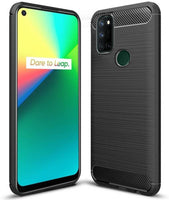 VAKIBO Carbon Fiber Brushed Black Coloured Soft TPU Back Cover Case With Camera Protection Ring Suitable for Realme 7i