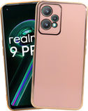 VAKIBO Golden Chrome Border Peach Coloured Soft TPU Back Cover Case With Camera Protection Suitable for Realme 9 Pro