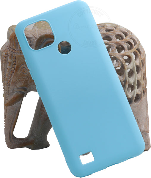 VAKIBO 1.2 MM Thick Sky Blue Coloured Soft TPU Rubber Back Cover Case With Camera Protection Ring Suitable for Realme C21