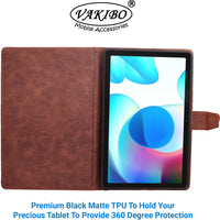 VAKIBO Premium Dotted Design Dark Brown Coloured Synthetic Leather Tablet Flip cover Suitable for Realme Pad 10.4