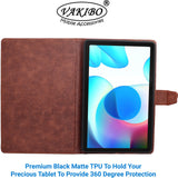 VAKIBO Premium Dotted Design Dark Brown Coloured Synthetic Leather Tablet Flip cover Suitable for Realme Pad 10.4