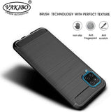 VAKIBO Carbon Fiber Brushed Black Coloured Soft TPU Back Cover Case With Camera Protection Ring Suitable for Samsung Galaxy F12