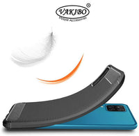 VAKIBO Carbon Fiber Brushed Black Coloured Soft TPU Back Cover Case With Camera Protection Ring Suitable for Samsung Galaxy F12