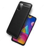 VAKIBO Carbon Fiber Brushed Black Coloured Soft TPU Back Cover Case With Camera Protection Ring Suitable for Samsung Galaxy F02s