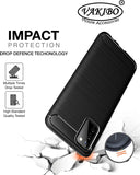 VAKIBO Carbon Fiber Brushed Black Coloured Soft TPU Back Cover Case With Camera Protection Ring Suitable for Samsung Galaxy F02s