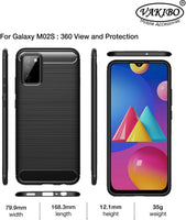 VAKIBO Carbon Fiber Brushed Black Coloured Soft TPU Back Cover Case With Camera Protection Ring Suitable for Samsung Galaxy M02s