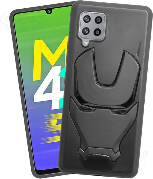 VAKIBO Iron Man 3D Mask Design Black Coloured Soft TPU Back Cover Case With Camera Protection Ring Suitable for Samsung Galaxy M42