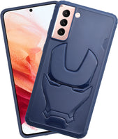 VAKIBO Iron Man 3D Mask Design Blue Coloured Soft TPU Back Cover Case With Camera Protection Ring Suitable for Samsung Galaxy S21 Plus