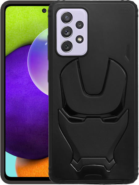 VAKIBO Iron Man 3D Mask Design Black Coloured Soft TPU Back Cover Case With Camera Protection Ring Suitable for Samsung Galaxy A72
