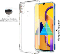 VAKIBO Super Premium Soft TPU Transparent Case With Dustplug,Side Grip,Corner Protection,lanyard Cuts,Camera Protection Suitable for Samsung M21